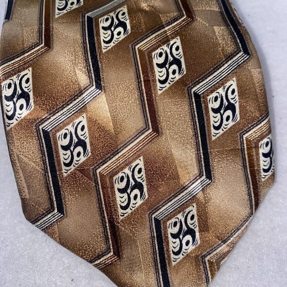 Circa 1940 Men Silk Geometric Abstract Art Neck Tie Gold 62x4 Zig Zag Vintage - Picture 2 of 9